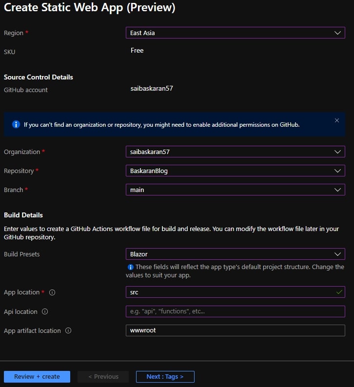 Azure Static Web App configure